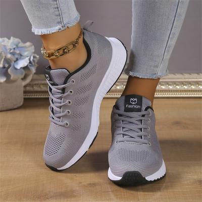 TEMU 1 Pair Women's Breathable Mesh Sneakers - Casual Low Top Lace- Shoes With Eva Sole, Solid Color, Running Shoes Image