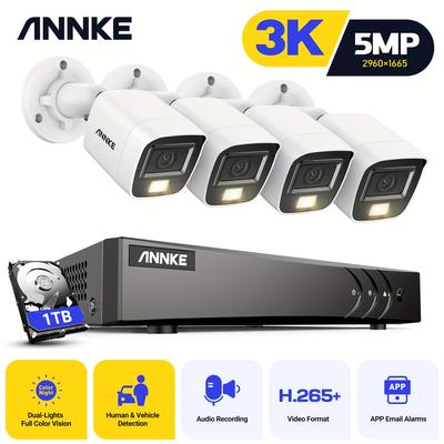 TEMU Annke 3k Outdoor Hd With Audio/mic, 3k 5mp Lite Surveillance Ai 8ch Dvr And 4 X 3k Cctv Bullet Camera With Smarter , Human/vehicle Detection, Color Night , 0tb Hdd, With Mic Audio Image