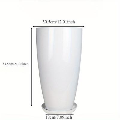 TEMU & Rustic -inch High Round Resin Planter, Hand-glazed, Thickened, With Drainage Hole And Tray, Art Floor Mount Pot For Large Indoor/outdoor Plants Image