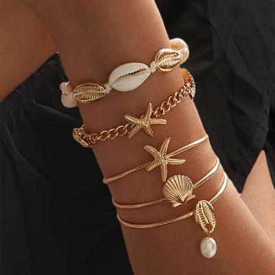 TEMU Starfish & Shell Decor Bracelet 5pcs Image