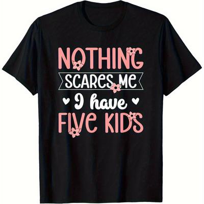 TEMU I Have 5 Boys Girls Mom Of 5 Mother Of 5 Mom Of 5 T-shirt 1pc Men's Funny Day T-shirt Short Sleeve With Full Size, Round Neck A Family Outfit Image