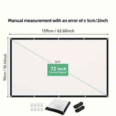TEMU 72/100/120 Inch Projector Screen - Portable, Hd, 4k Ultra-thin Projection Screen For Home Theater, Office, - Easy Setup, Wrinkle-resistant, Durable Material -best For Indoor/outdoor Use Image