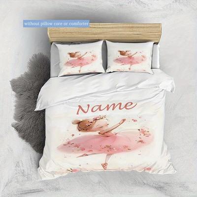 TEMU 3pcs Custom Name Ballet Bedding Set Duvet Cover Closure Includes 1 Duvet Cover & 2 Pillowcases For All Bedroom Decor Image