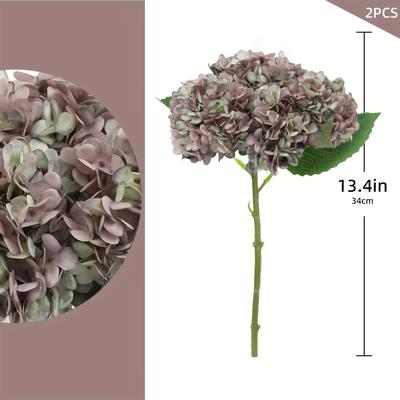 TEMU A Set Of 2 Green And Purple Flower Artificial Silk Hydrangea Bouquets With Stems, Suitable For Home Dining Table Centerpieces And Wedding Party Decorations. Image
