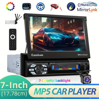 "TEMU Camecho 7"automatic Retractable Touchscreen Single Din Eq Car Stereo Carplayer & For Auto, Wireless Fm Swc Support Camera" Image