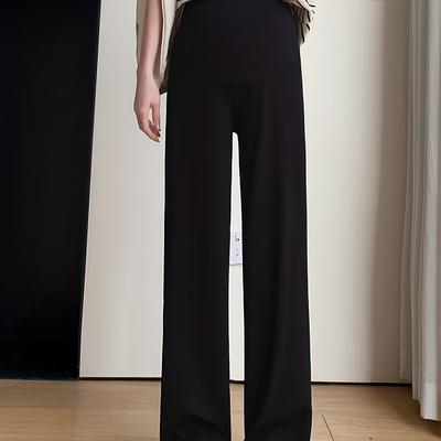 TEMU Plus Size Maternity Wide-leg Pants - Summer Lightweight Ice Silky Fiber High-waisted Tummy Control Relaxed Fit Casual Pregnancy Pants For Women, Comfortable Pregnancy Clothes, Maternity Clothes Image
