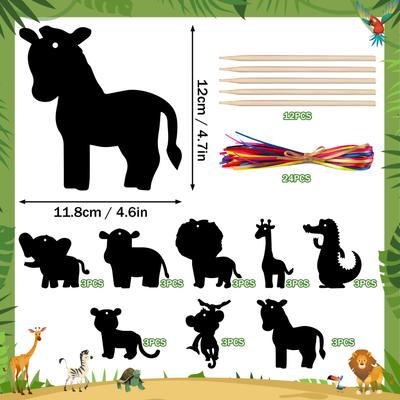 TEMU 48/24pcs Animal Party Favors Colorful Wild Scratch Painting Paper Diy Art Craft Kit For Birthday Party Ornaments Image