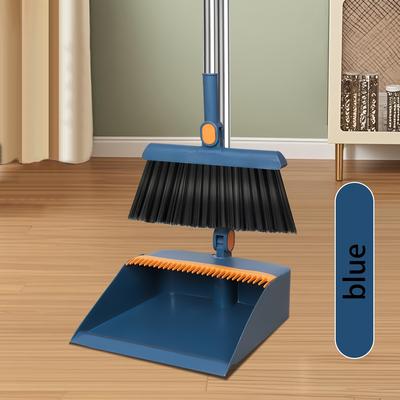 TEMU Magnetic Sweeping Broom And Dustpan Set With Rotatable Folding Design, Thickened Magnified Dustpan Without Sticky Hair, Household Soft-bristled Broom In Blue/orange/white Image