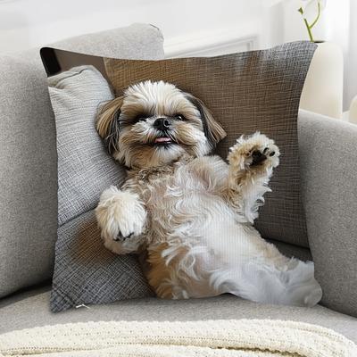 TEMU 1pc Shih Tzu Puppy Plush Throw Pillow Cover, 18x18 Inch, Soft Polyester, Adorable For Sofa, Living Room & Bedroom Decor – No Insert Included, Decor | Puppy Motif | Zipper Closure, Dog Decor Image