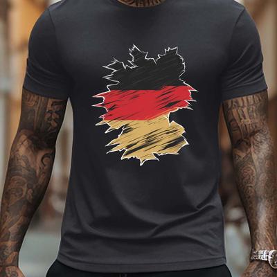 TEMU Plus Size Men's Summer T-shirt, Stylized German Flag Illustration Graphic Print Short Sleeve Tees, Trendy Casual Tops For Daily Life, Big & Tall Image