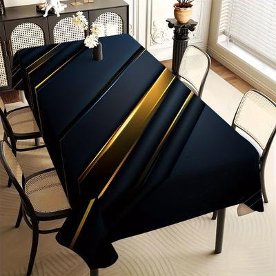 TEMU 1pc European Modern Minimalist Luxury Tablecloth - Black & Golden , Machine Washable Polyester Rectangular Table Cover For Dining & Coffee Tables, Decor, Dining Table Decoration Image