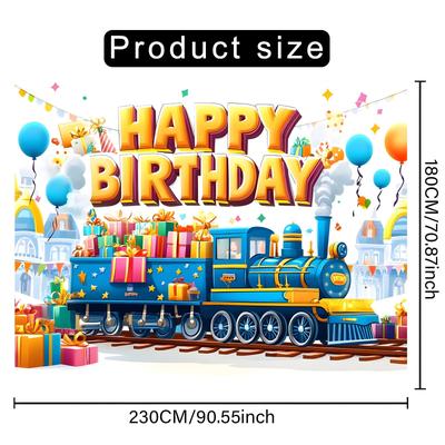 TEMU 1pc Train Birthday Banner Backdrop - Polyester, Reusable, No Electricity Needed, Ideal For Live Streaming, Party, Anniversary, Christmas, New Year, Valentine's, Day - For Room, Garden, Yard Decor Image