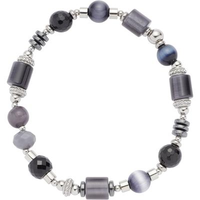 Armband LEONARDO "Casoria, 024304", edelstahlfarben, blau, grau, blau, grau, Armbänder, Damen, Edelstahl-Polyurethan, Edelstahl, Polyurethan, mit Glasstein, Hämatit - mit Cat´s Eye Image