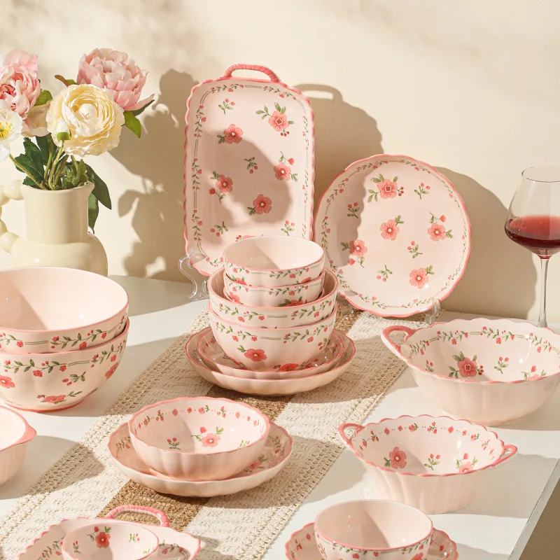 LingAo--High appearance level red glazed ceramic bowl, soup bowl, fish plate tableware household set
