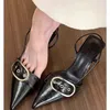 Punk Goth Metall Schnalle High Heels Sandalen Frauen Sommer Spitz Silber Party Schuhe Frau