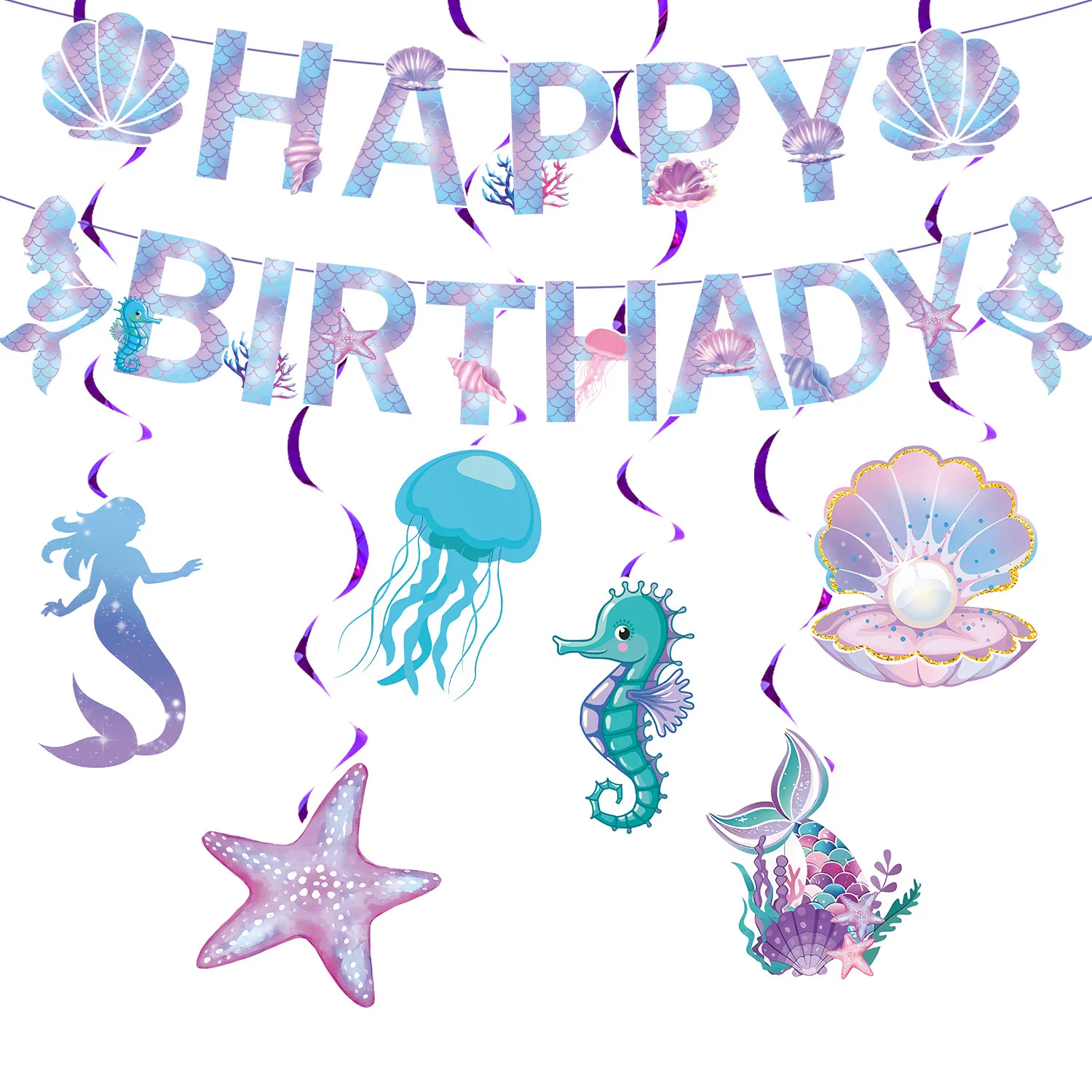 Meerjungfrau Pull Flag Geburtstag Party Banner Spirale Dekoration Fischschwanz hängende Party Dekoration Image