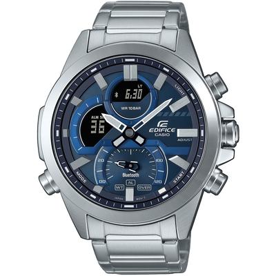 Smartwatch CASIO EDIFICE, silber (silberfarben, blau), Smartwatches, Armbanduhr,Herrenuhr,Bluetooth,Stoppfunktion,Weltzeit,Edelstahlarmband Image
