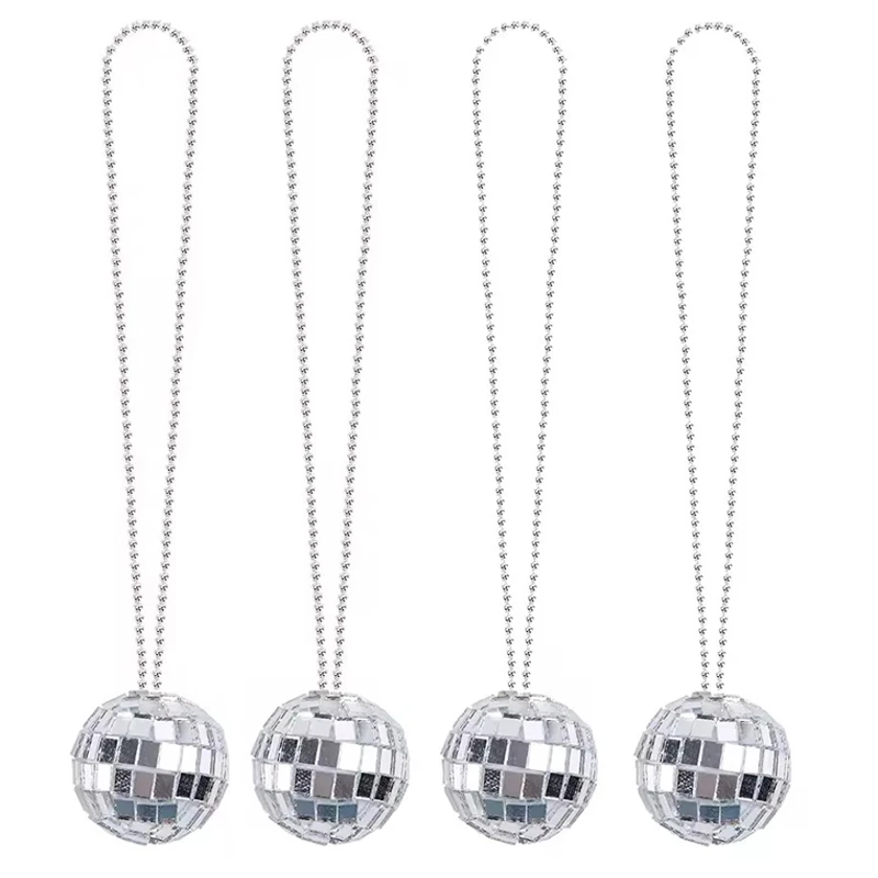 4 Stück Spiegel-Disco-Kugel-Halsketten für 70er-Jahre-Disco-Themenparty, Pinata-Füller, Geburtstag, Junggesellenabschied, Hochzeit, Party-Dekoration Image