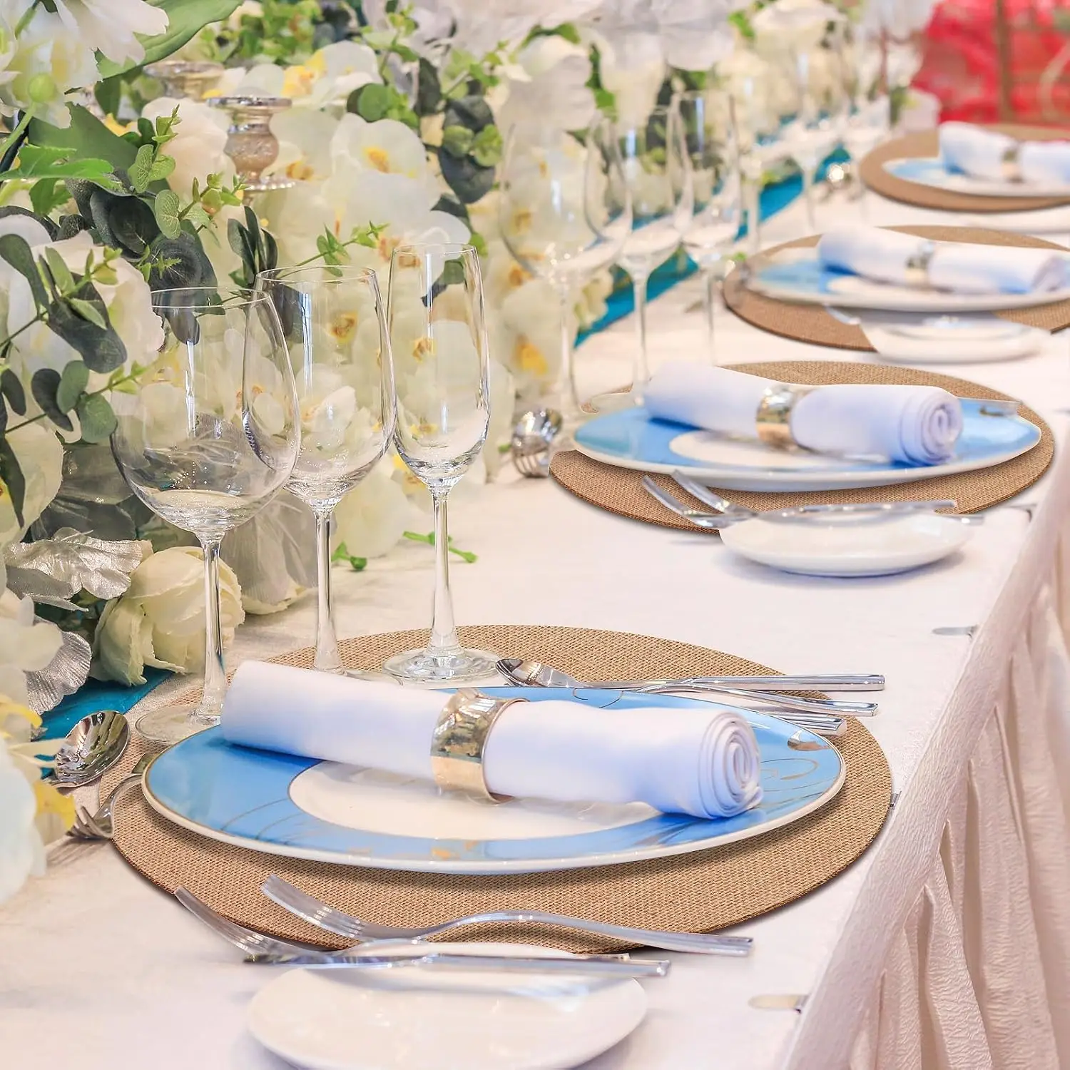 30/50/100 Stück Hochzeit Sackleinen Runde Tischsets Bulk Boho Jute Tischsets Kreis Rustikale Tischdekoration für Hochzeit Party Abendessen Versorgung