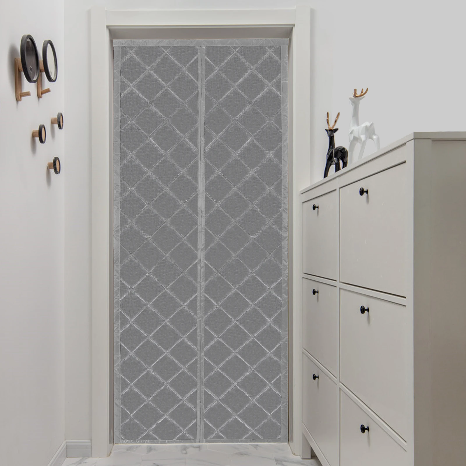 Grauer, isolierter, magnetischer, wärmeisolierter Türvorhang mit Kalt- und Heißluft für die Türgröße von 32 x 80 Zoll Image