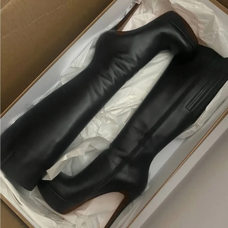 Schwarz Zipper Kniehohe Plattform Stiefel Thin High Heel Runde Kappe Mode Sexy 2025, Winter Große Größe Frau Schuhe Zapatillas Mujer