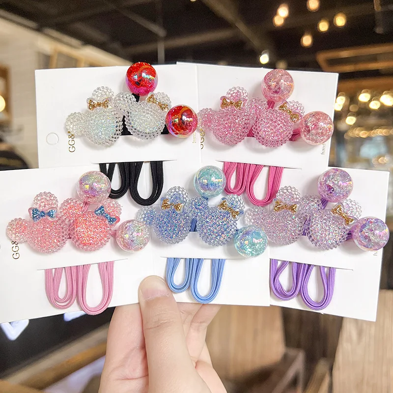 2-teilige süße Maus-Prinzessin-Kopfbedeckung, elastische Haarbänder für Kinder, Mädchen, Haarschmuck, Kinder-Haarseile Image