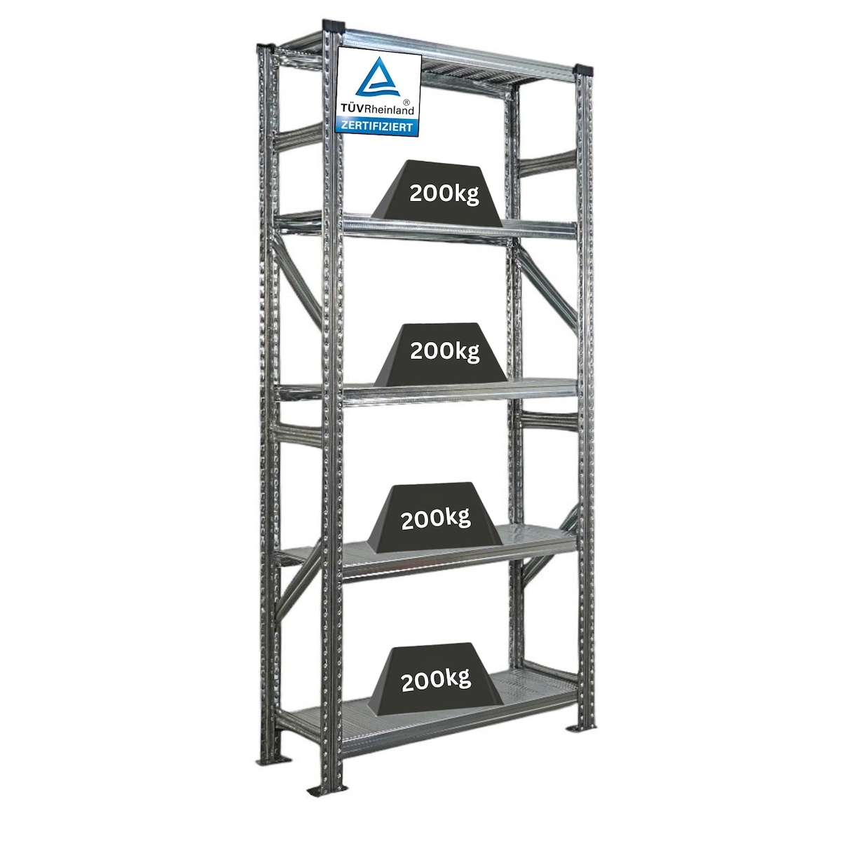 PROREGAL Fachbodenregal PROXIMO Stecksystem | Grundregal | HxBxT 200x90x32cm | 5 Ebenen | Fachlast 200 kg | Beidseitig nutzbar | Verzinkt Image