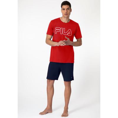 Pyjama FILA, Herren, Gr. M, rot (rot navy), Obermaterial: 100% Baumwolle, unifarben, modisch, regular fit, Rundhals, Kurzarm, Homewear-Sets, mit bequemen Shorts inklusive Image