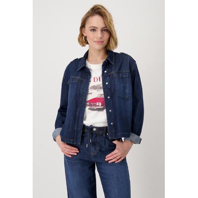 Jeansblazer MONARI, Damen, Gr. 38, blau (jeans), Denim/Jeans, Obermaterial: 50% Baumwolle, 40% Lyocell, 10% Modal, unifarben, clean, modisch, regular fit normal, Rundhals, Langarm Ärmel mit Ärmelschlitz,eingesetzt 1-Knopf-Manschette mit Schlitz,... Image