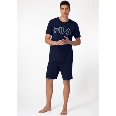 Pyjama FILA, Herren, Gr. XL, blau (navy), Obermaterial: 100% Baumwolle, unifarben, modisch, regular fit, Rundhals, Kurzarm, Homewear-Sets, mit bequemen Shorts inklusive Image