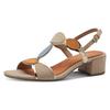 Sandalette MARCO TOZZI, Damen, Gr. 42, beige (natur kombiniert), Textil, Lederimitat, kontrastfarbene Details, elegant, Schuhe, Blockabsatz, Sommerschuh, Riemchensandale mit verstellbarer Schnalle