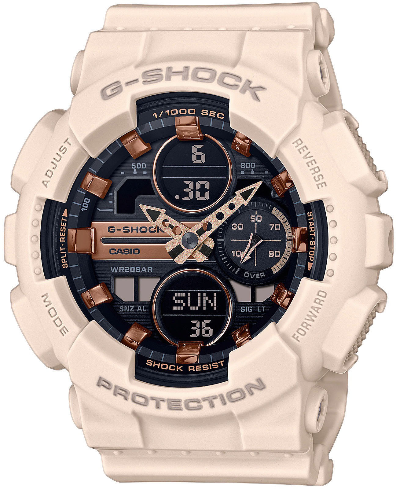Chronograph CASIO G-SHOCK, beige (rosé, schwarz), Armbanduhren, Damen, Chronograph, Quarzuhr, Armbanduhr, Damen, Herren,Digitaluhr, bis 20 bar wasserdicht