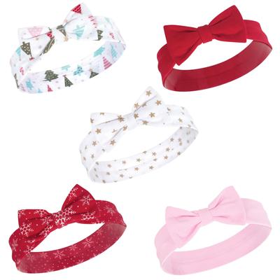 Hudson Baby Infant Girl Cotton Headbands 5pk, Sparkle Trees, 0-24 Months - Sparkle Trees
