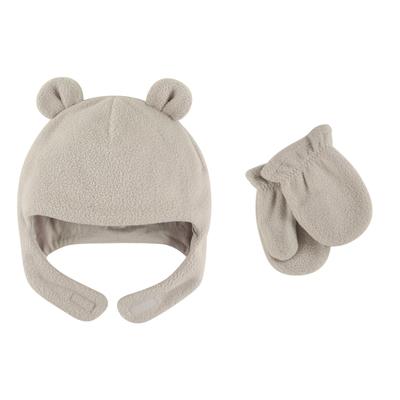 Luvable Friends Toddler Beary Cozy Hat and Mitten Set 2pc, Light Gray
