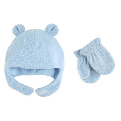 Luvable Friends Toddler Boy Beary Cozy Hat and Mitten Set 2pc, Light Blue