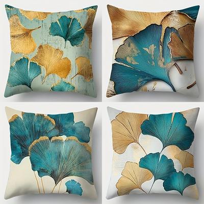 "TEMU 4pcs Set, Sofa Pillow Case, Ginkgo Leaf Pillow Case, 17.7 " * 17.7", Single-sided Print, Home Decoration, Sofa Waist Support Case, Pillow Case Without Pillow Core" Image