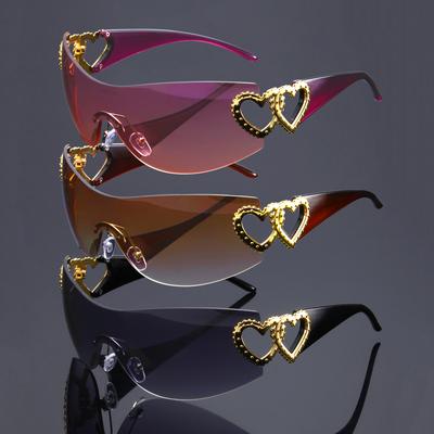 TEMU 3pcs Women's Frameless Wrap Fashion Sporty Integrated Glasses With Heart-shaped Metal Hinges Trendy Party Eyewear Image