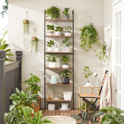 TEMU Ladder Shelf, 6-tier Bookshelf, Wall Shelf For Living Room, Office, Kitchen, Bedroom, 30 X 60 X 204.8cm, Industrial, Rustic Brown And Black Image