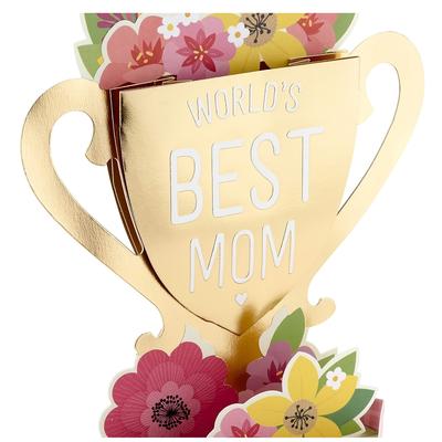"TEMU 1pc Teaspring "world's " 3d Pop-up Pink Greeting Card With Trophy - Handmade Paper Sculpture, Day, Birthday & Thank You Gifts, Personalized Trophy Card | | Pop-up Card, Greeting Cards" Image