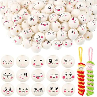 TEMU 150 Pieces Wooden Beads With Faces 15 Styles Wooden Balls With Holes 20mm Wooden Beads Natural Wooden Heads For Worry Worms Making Crafts Image