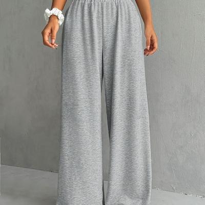 TEMU Women's Soft And Comfortable Solid Color Straight-leg Casual Pants - Versatile Style, Light Gray, High Waist Design For Everyday Wear, Versatile Trousers | Pants | Pant Image