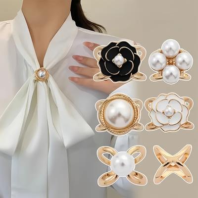 TEMU 6pcs Women's Fashion Minimalist Pearl Scarf Shawl Decoration Clothing Corner T-shirt Belt Knot Image