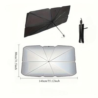 TEMU Car Windshield Sunshade Umbrella - Front Blocker For Uv Protection & Heat Reduction, Adjustable , For All Vehicles Image