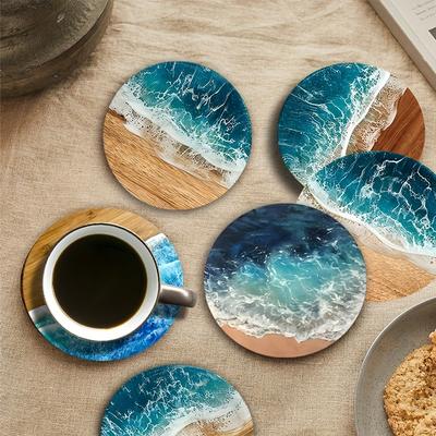 TEMU 6pcs, Ocean Beach Coasters, Heat Insulation Mats, Table Protector Pads For Water Glasses, Suitable For Cafes, Office, Kitchen, Dining Room, Birthday, Christmas Gift Image