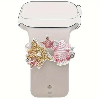 TEMU 1pc Cute Beaded Watch Strap Charm For Watch - Adjustable, Stylish Women’s Accessory With Colorful & Seashell Designs, Grey Base With Vibrant Accents, Watch Accessories Image
