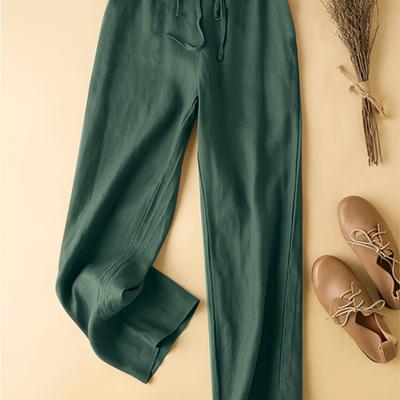 TEMU Women's Plus Size Elegant Straight-leg Pants With High-waist And Lace-up Detail, Breathable Fabric For Spring/summer/fall, Casual Loose-fit Trousers Image