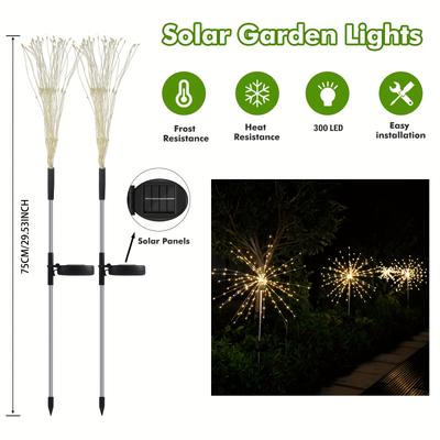 TEMU Solar Lights Outdoor Garden, 2 Pack 300 Led Solar Firework Lights, 8 Solar Lights Outdoor Garden With Solar Garden Lights For Pathway, Patio, Parties Image
