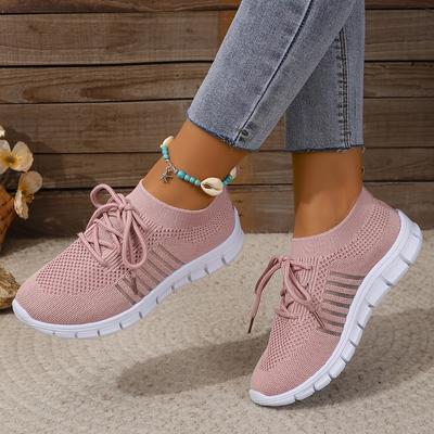 TEMU Chic Women's Casual Sneakers - Breathable Knit, Lace-up, Low Top Sneakers With For All Image