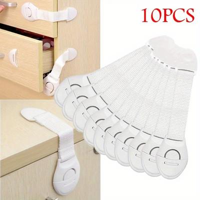TEMU 10pcs White Safety Cabinet Locks - Easy No-drill Installation, Durable Abs Plastic With Adhesive Strip For Drawers & Latches, Multi- Protector For Home Use, Safety Locks Image