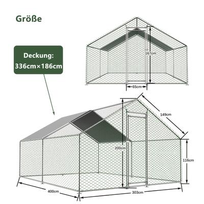 TEMU Metal Chicken Coop With Range Fencing, Lock, Coated Mesh & Pe Roof, Ideal For Poultry, Ducks, Rabbits, With No Electricity Or Batteries Required